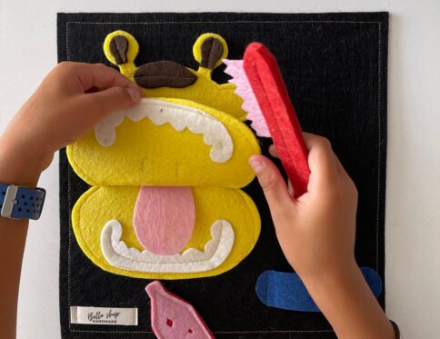 2-Keçe Diş Fırçalama Eğitim Oyuncağı |- Zürafa Temalı-  Çocuklar İçin Öz Bakım ve Hijyen Eğitici Oyuncak